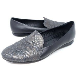 Ecco Smoking Flats Sz 9 Black Leather Textured Slip On Loafers Comfort Shoes